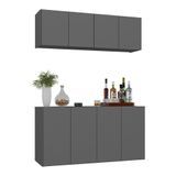 Kit Bar Armário Aéreo E Aparador 4 Portas Multimóveis Mp1075 Grafite