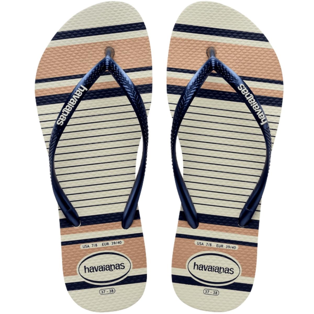 Chinelo Feminino De Dedo Casual Havaianas Slim Nautical 4137125 - Branco/marinho - 41