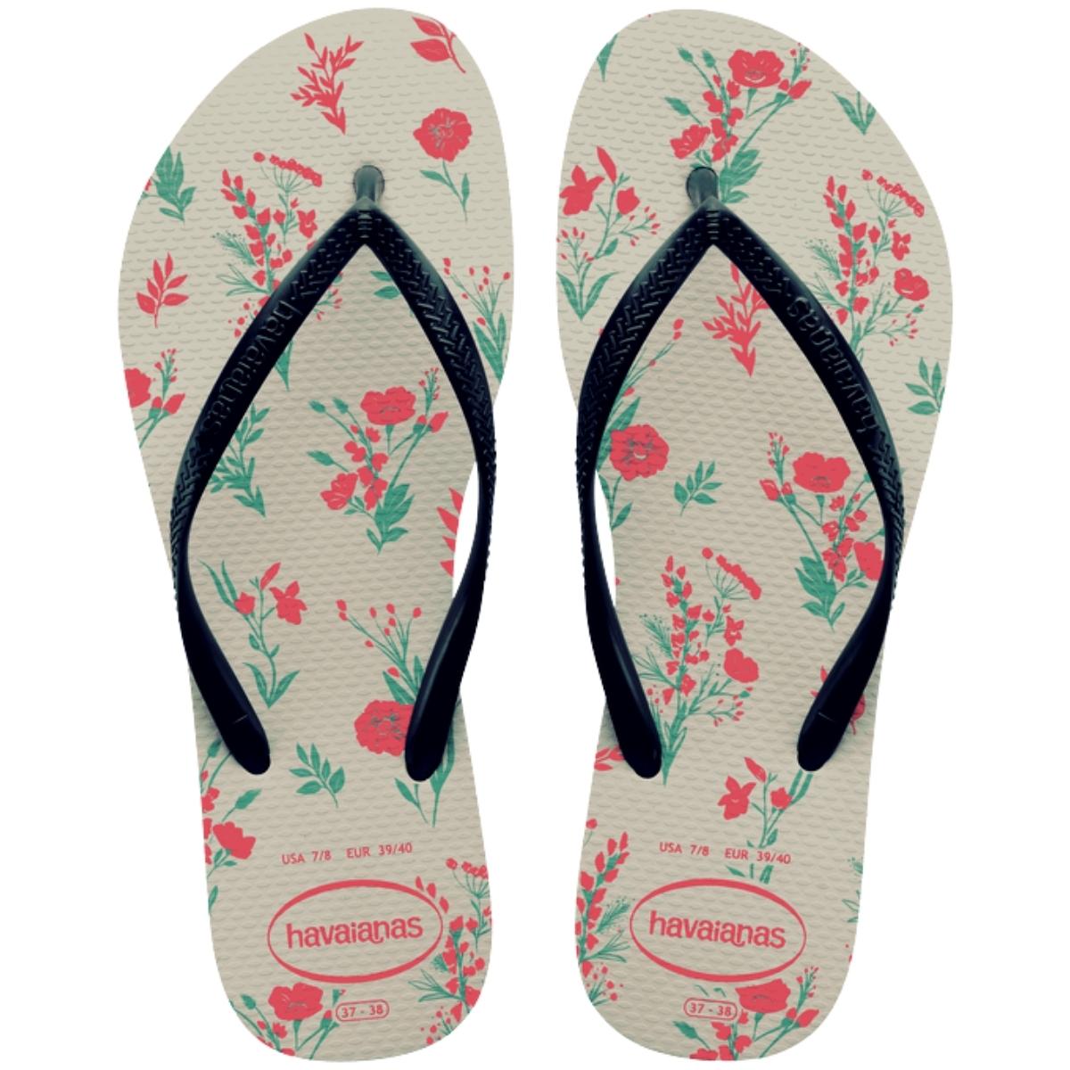 Chinelo Feminino De Dedo Casual Havaianas Slim Romance 4136977 - Branco/marinho - 33