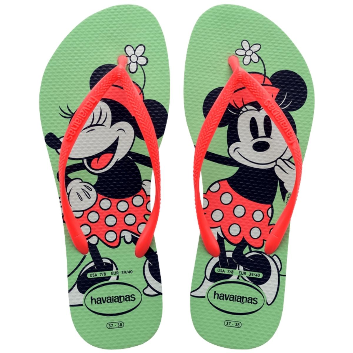 Chinelo Feminino De Dedo Casual Havaianas Slim Disney 4141203 - Verde Jardim - 35