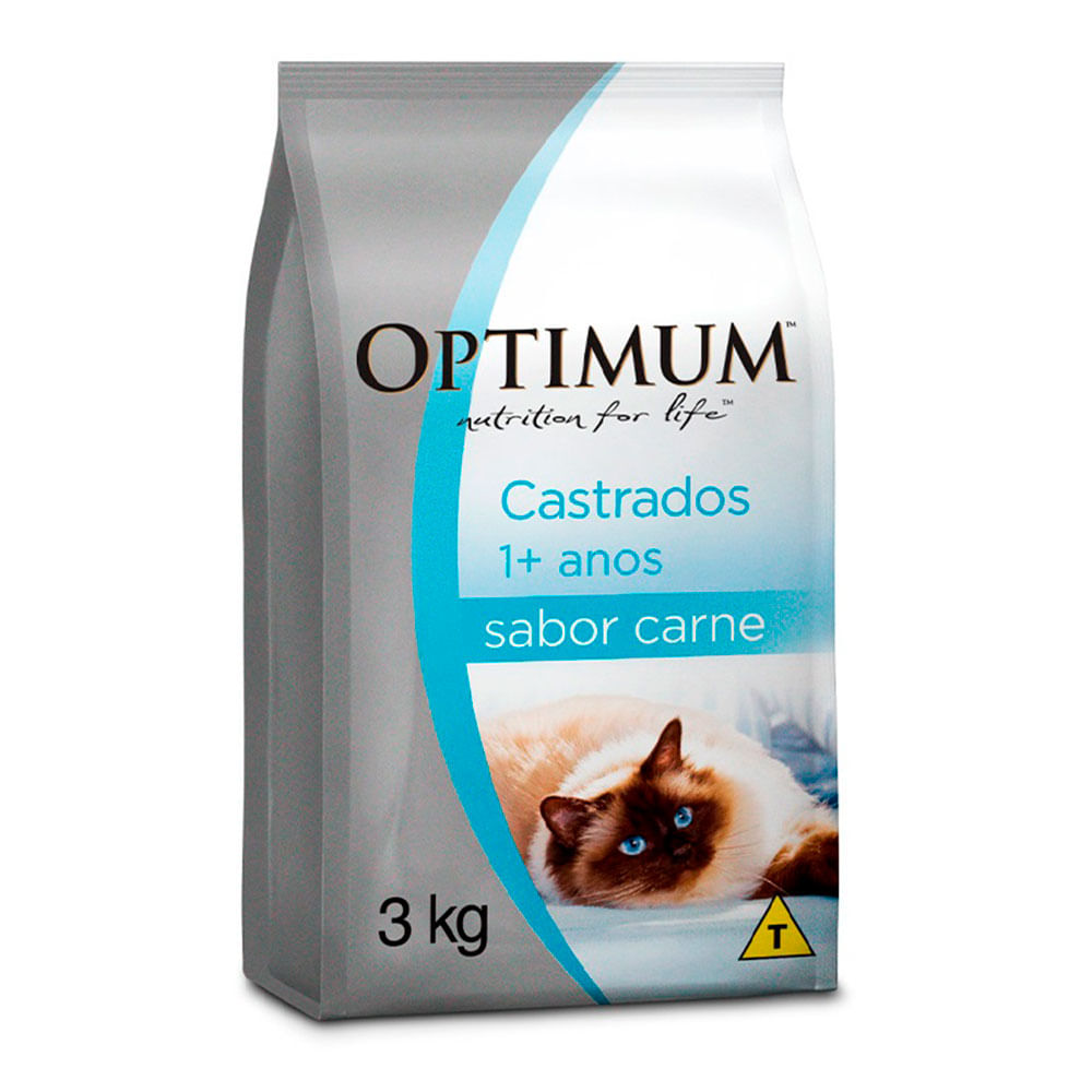 Ração Optimum Para Gatos Adultos Castrados 1+ Anos Sabor Carne 3kg