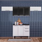 Kit Balcão Branco c/ Armário Aéreo 3 Portas Preto e 2 Armários Aéreos 1 Porta Horizontal Branco
