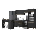 Armário De Cozinha Com Bancada/mesa Gourmet Veneza Multimóveis Mp2174 Preto/dourado