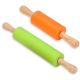 Pino De Rolamento De Silicone - Rolo De Massa Para Pizza, Biscoito Com Alça De Madeira &amp; Superfície Antiaderente - 2 Rolos De Embalagem Para