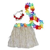 Fantasia Infantil Juvenil Havaiana Festa Carnaval Hawaiana: Saia + Colar + 2 Tiara Flores Cor Sortidas