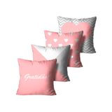 Kit 4 Capas De Almofadas Decorativas Gratidão Rosa E Cinza