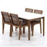 Mesa De Jantar Retangular Luiza 160cm Branca Com 4 Cadeiras Em Madeira Isabela - Natural