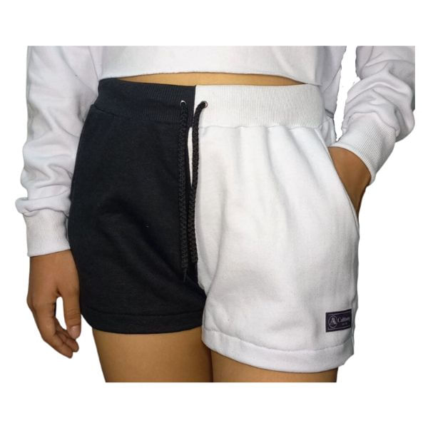 Short Moletom Feminino Com 2 Bolsos Básico Casual Treino