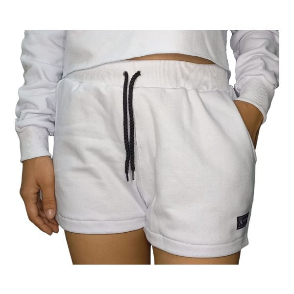 Short Moletom Feminino Com 2 Bolsos Básico Casual Treino