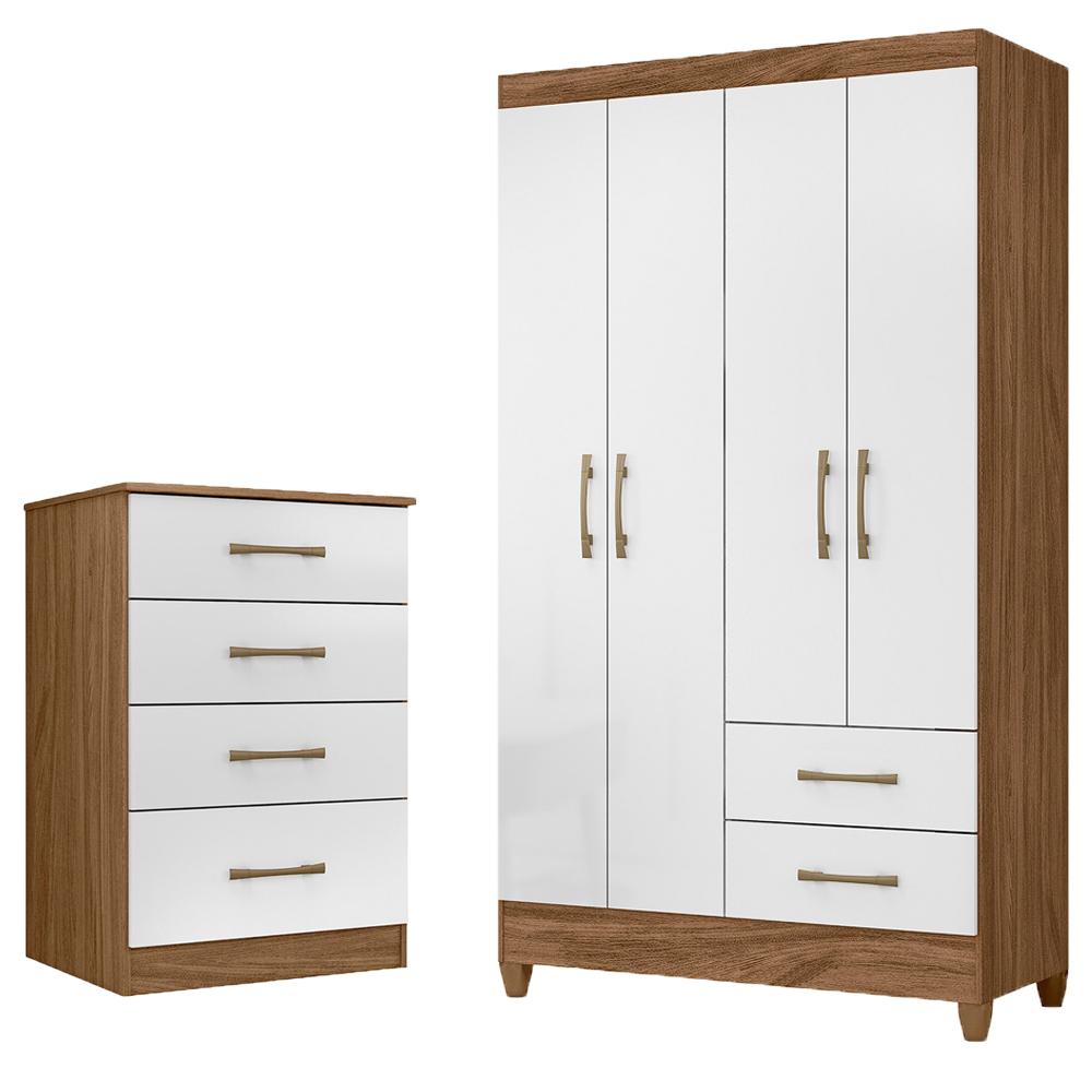 Kit Guarda Roupa Solteiro Chile E Cômoda Ms - Naturale / Branco