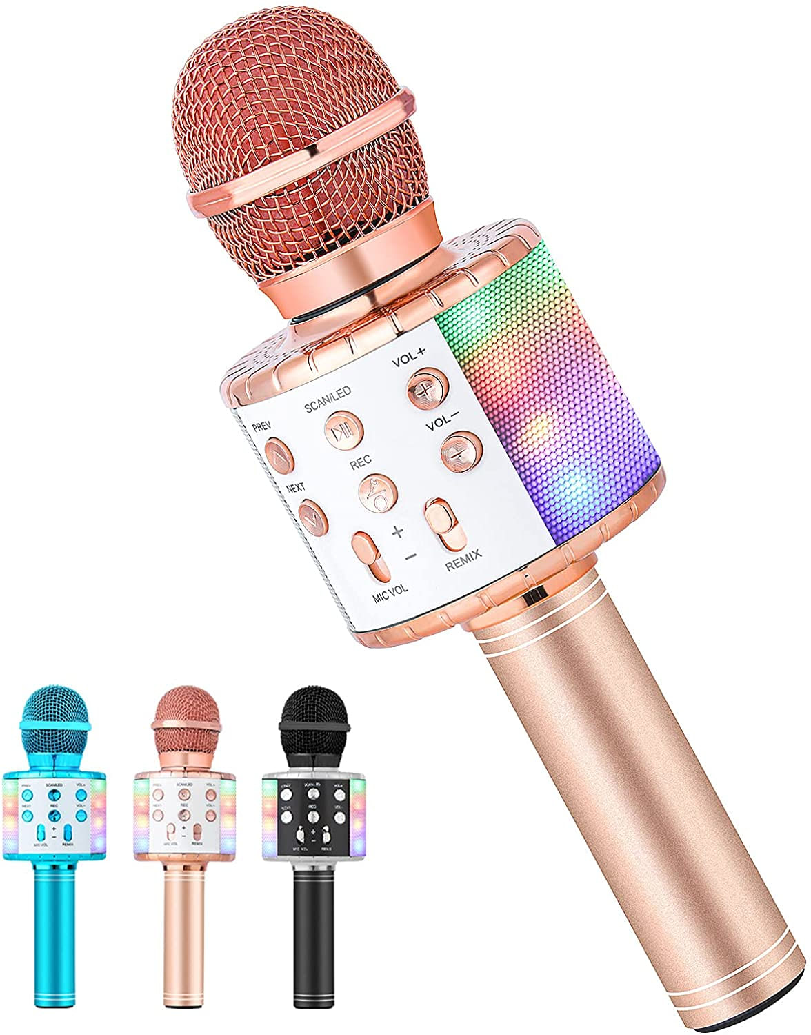 Microfone De Karaokê Para Crianças Cantandomilerong 5 Em 1 Microfone Bluetooth Sem Fio Com Luzes Led Karaoke Máquina Portátil Mic Speaker P