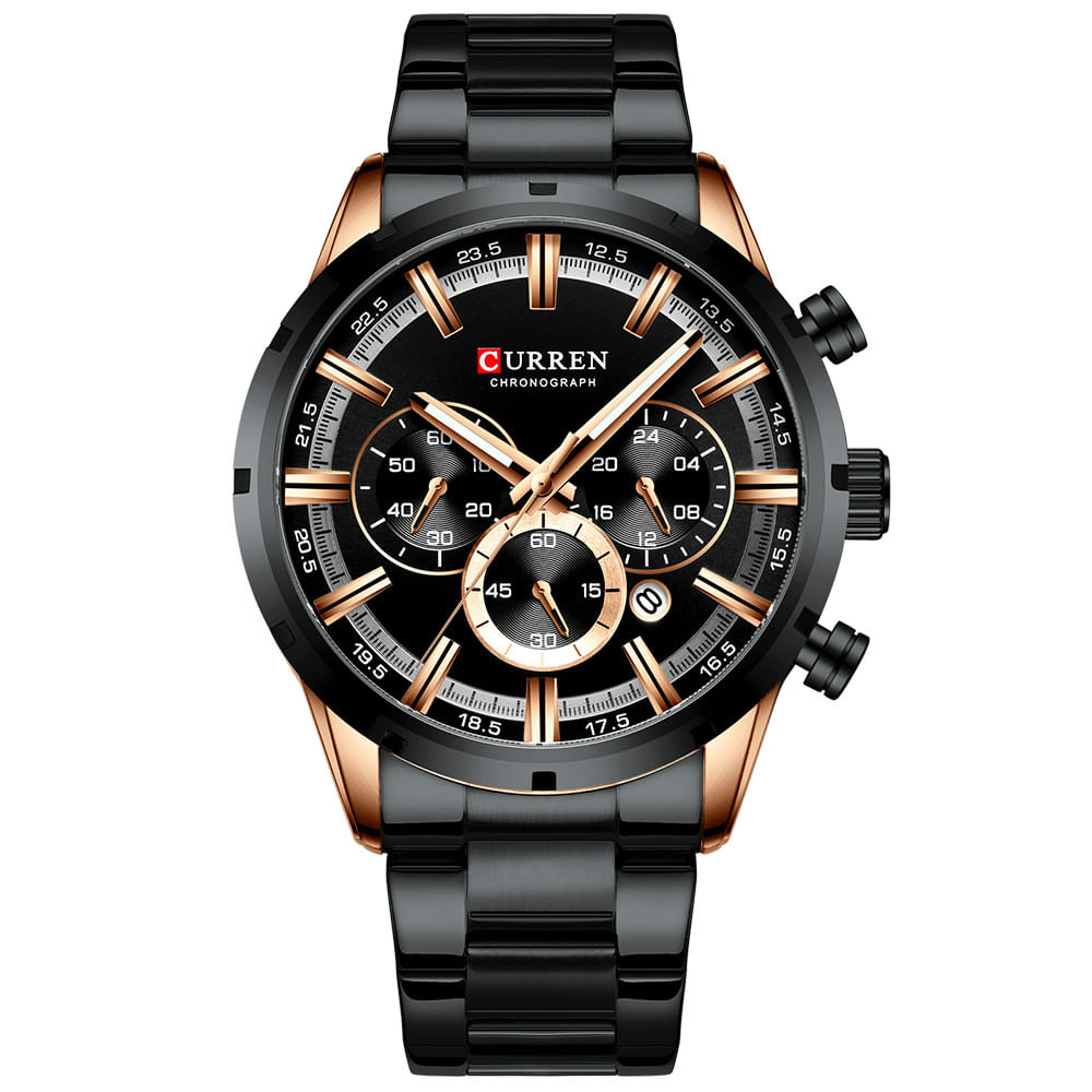 Relógio Masculino Curren Technos 8355 Preto E Dourado