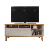 Rack Bancada 1,36 para Tv Até 55 Polegadas 2 Portas e Nichos Decoração Sala Estar Tauros - Off White Perolizado/Tauari - Lojas RPM