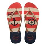 Chinelo Havaianas Slim Nautical Bege E Vermelha - 39/40