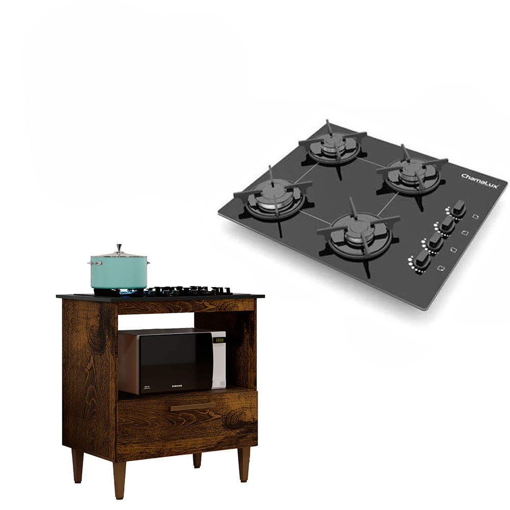 Kit Balcão Cooktop Chamalux Chef 1 Porta Com Fogão Cooktop 4 Bocas