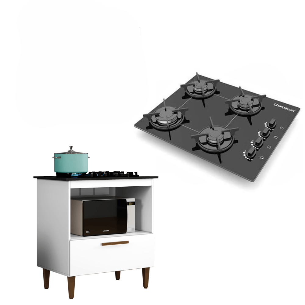 Kit Balcão Cooktop Chamalux Chef 1 Porta Com Fogão Cooktop 4 Bocas