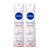 Kit 2 Desodorante Nivea Deomilk Pele Uniforme Aerosol Antitranspirante 150ml