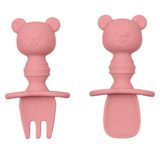 Kit Talheres Buba De Silicone Ursinho Rosa