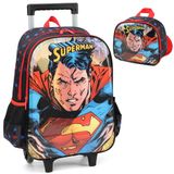 Kit Mochila Rodinhas Lancheira Luxcel Superman Preto