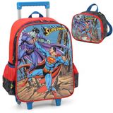 Kit Mochila Rodinhas Lancheira Luxcel Superman Azul