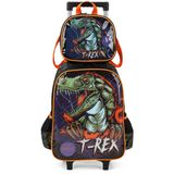 Kit Mochila Rodinhas Lancheira Luxcel Up4you T-rex Preto