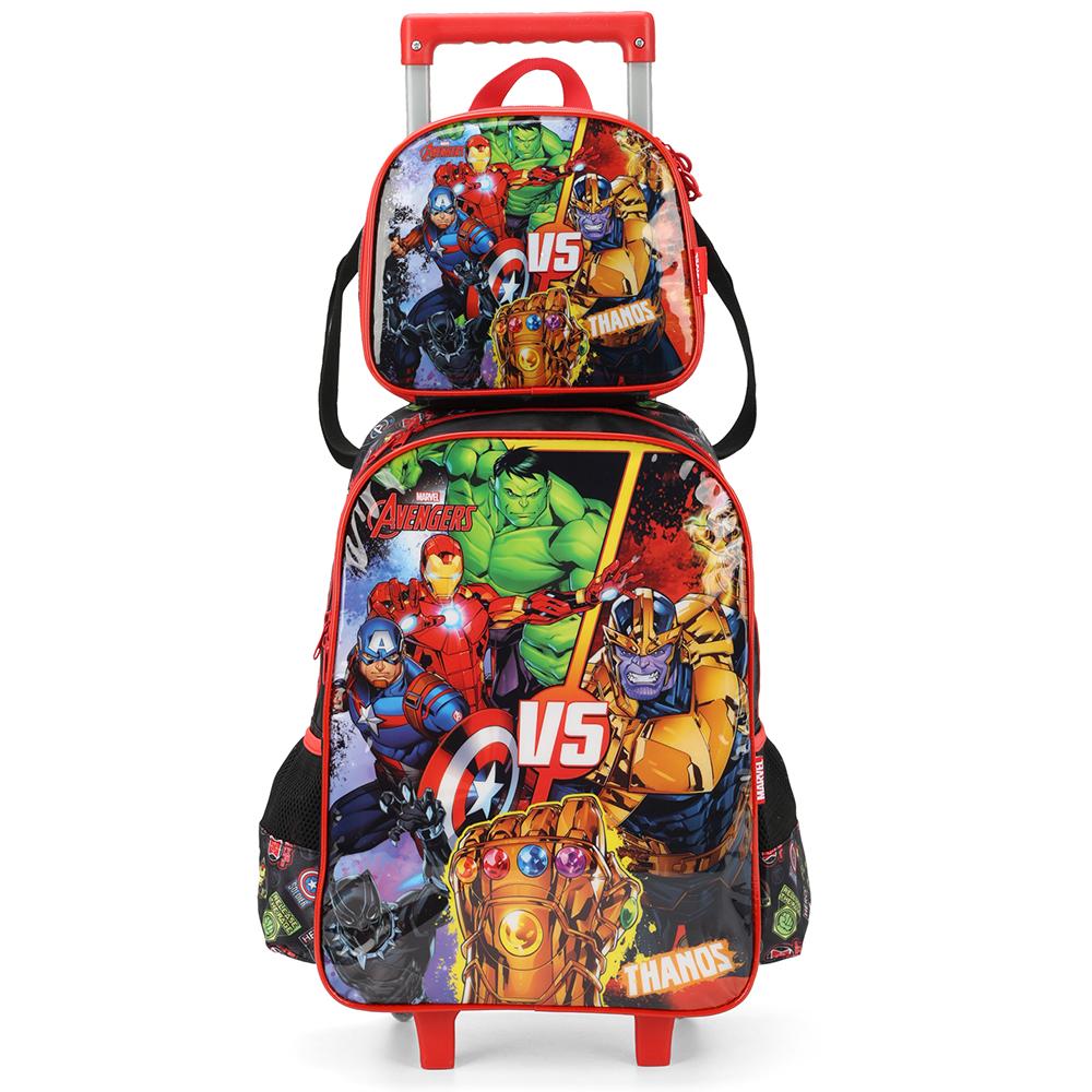 Kit Mochila Rodinhas Lancheira Luxcel Avengers Preto