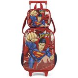 Kit Mochila Rodinhas Lancheira Luxcel Superman Vermelho