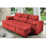 Sofá Itália 2,02 Metros Retrátil e Reclinável Tecido Suede Vermelho - Cama Box