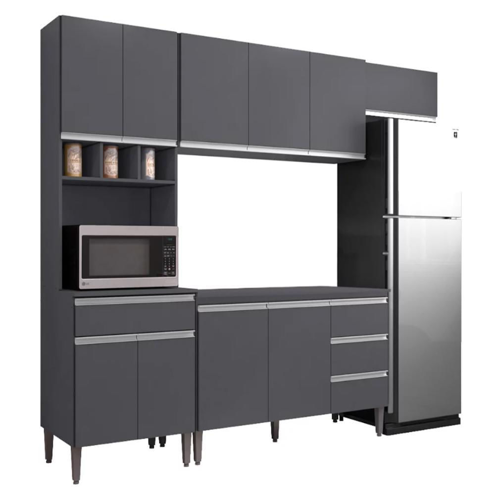 Cozinha Modulada Andréia 5 Peças 240cm Cinza - Ajl Móveis