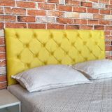 Cabeceira Almofadada Capitonê Casal 140 x 80 Suede Amarelo