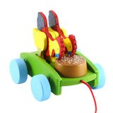 Brinquedo De Madeira De Frango Rooster Peck Rice Push Pull T