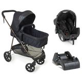 Carrinho De Bebê Galzerano Napoli Berço Passeio Moisés Com Bebê Conforto Grid Travel System Trio Preto Com Base