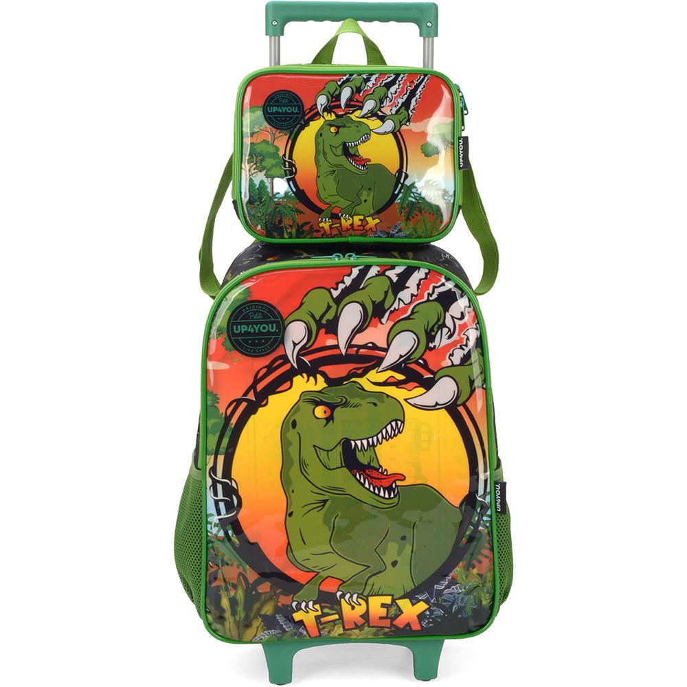 Kit Mochila De Rodinhas Lancheira Luxcel Up4you T-rex Verde