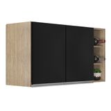 Armário De Cozinha Aéreo Califórnia 80cm E Nicho Garrafeiro 20cm Riad Castanho/preto - Lumil