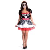 Fantasia Caveira Mexicana Vestido Adulto Com Tiara - Halloween M