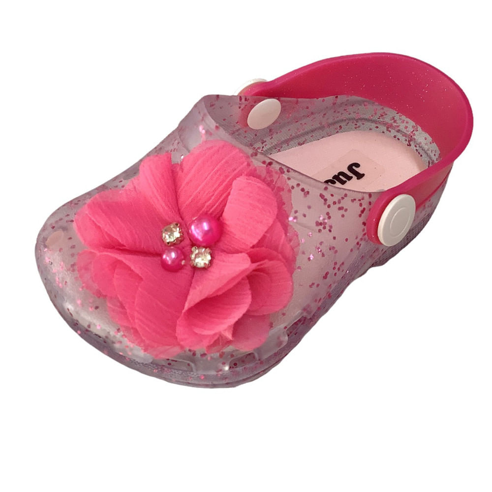 Babuche Infantil Feminina Flor Pérola Strass Juju