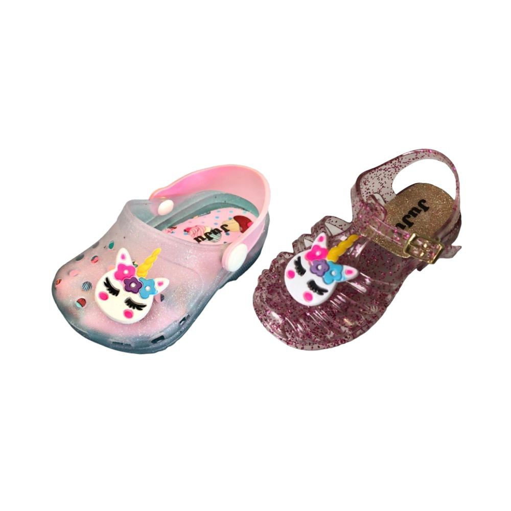 Kit 2 Pares Sandália Bebê E Babuche Infantil Unicórnio Meninas Juju