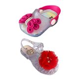 Kit 2 Pares Babuche Feminina Infantil Laço Strass E Sandália Baby Meninas Flor Pérola