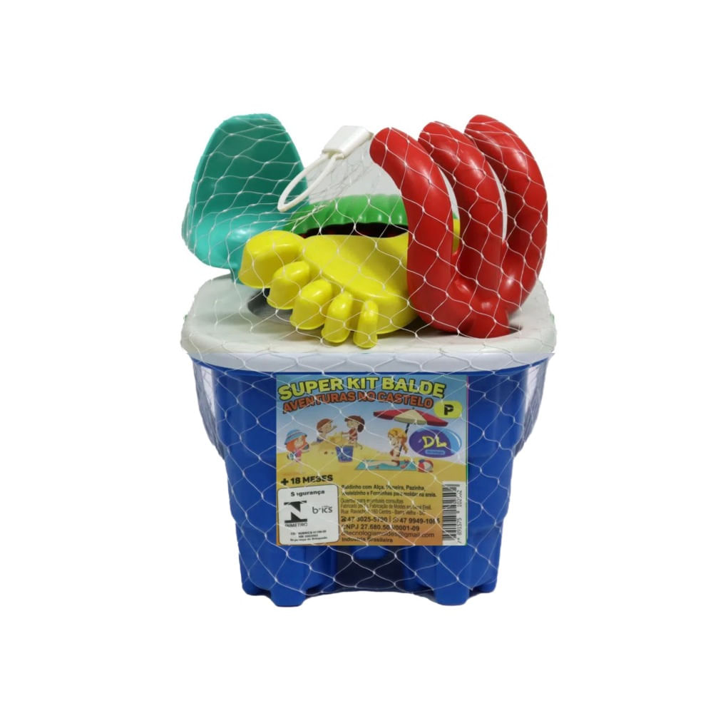 Kit Praia Balde Castelo Quadrado 12cm Bel - Azul