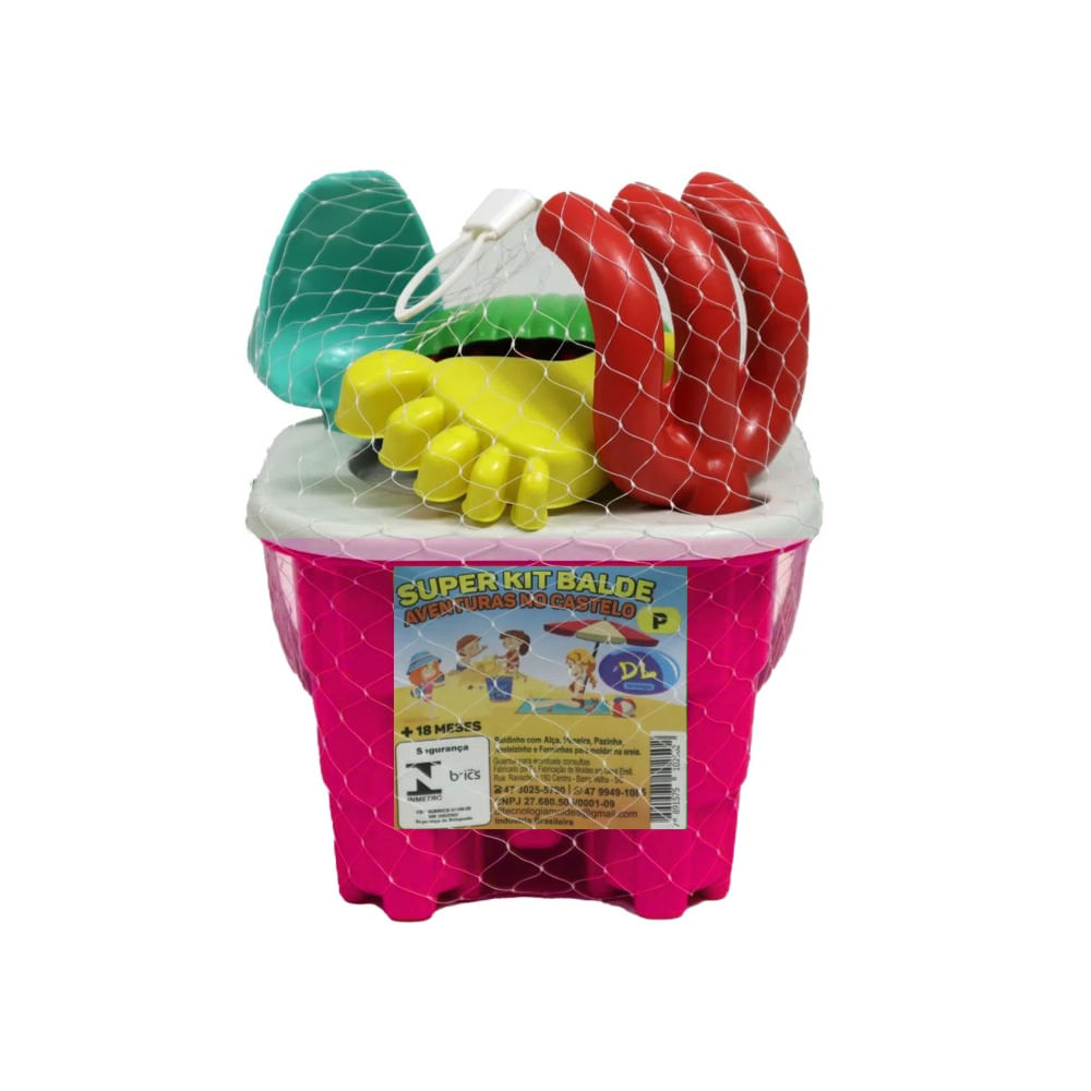 Kit Praia Balde Castelo Quadrado 12cm Bel - Rosa