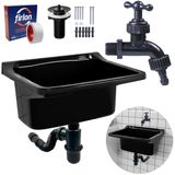 Tanque Plástico 22l Lavanderia Preto + Sifão Copo Universal