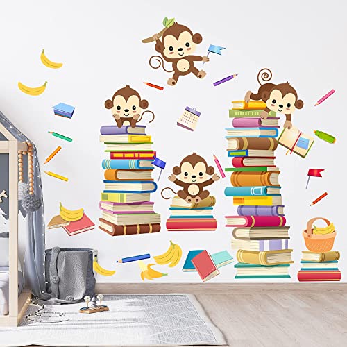 Macaco Parede Decalques Animais Macaco Leitura Livros Wall Stick