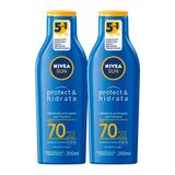 Kit 2 Protetor Solar Nivea Sun Protect &amp; Hidrata Fps 70 Loção 200ml