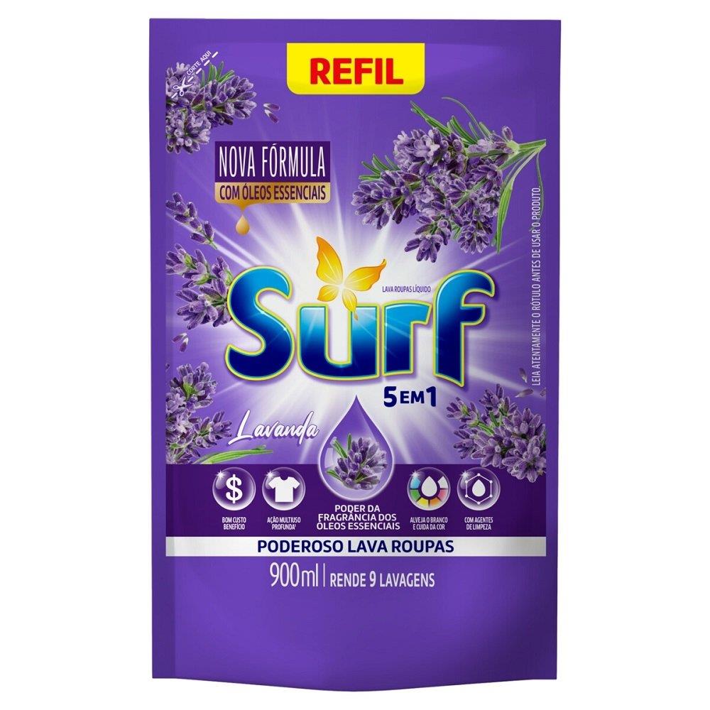 Sabão Líquido Surf Lavanda Refil Sachê 900ml - Embalagem Com 12 Unidades