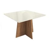 Mesa De Sala Jantar Lótus + Tampo Madeirado C/ Vidro 105x105m Freijó/off White - Kappesberg