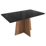 Mesa De Sala Jantar Lótus + Tampo Madeirado C/ Vidro 160x90cm Freijó/preto Fosco - Kappesberg