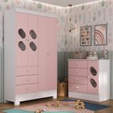 Quarto Infantil Completo Guarda Roupa 4 Portas 3 Gavetas Com Cômoda Stella Espresso Móveis Branco/rosa