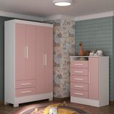 Quarto Infantil Completo Guarda Roupa 4 Portas 2 Gavetas Com Cômoda Ariel Espresso Móveis Branco/rosa