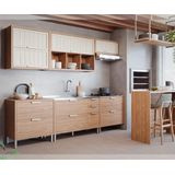 Cozinha Compacta 7pçs 100%mdf 3 Aéreos 3 Balcões E Bancada Ilha Estela Mgm Freijó/off White