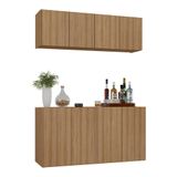 Kit Bar Armário Aéreo E Aparador 4 Portas Multimóveis Mp1075 Rustic